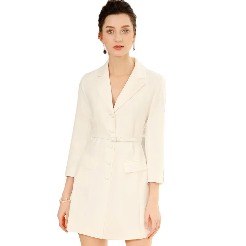 

New Windswear Medium-length Female Mid-long Fall 2019 New Commuter Temperament Nine-Sleeve White Suit
