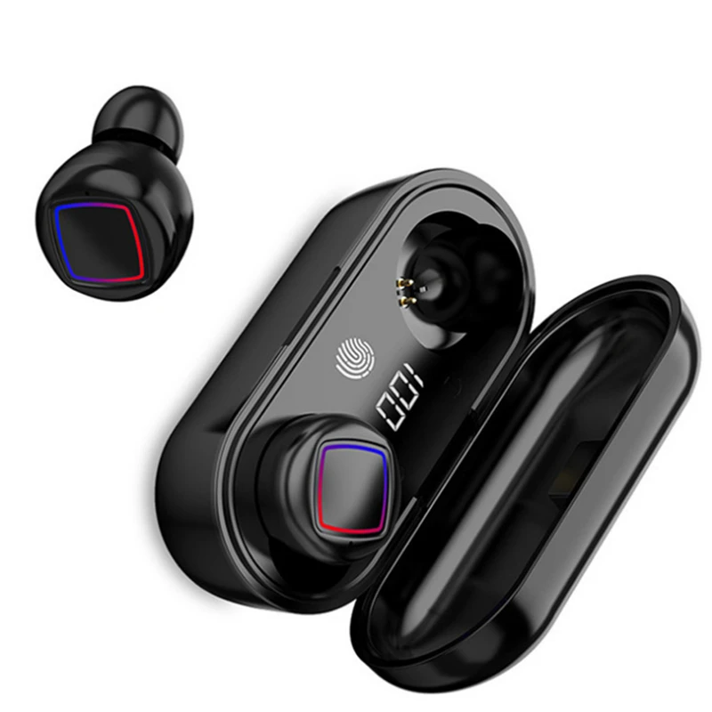 TWS Wireless Earbuds Fingerprint Bluetooth 5.0 Headset Power Display with Charging case - Цвет: Черный