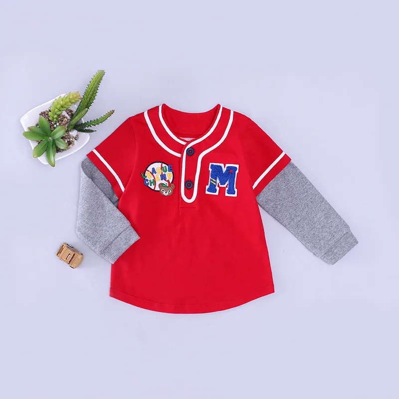 

Hot Selling M Iki Zorayi19 Years New Style Pure Cotton Versatile Childrenswear M Baseball Uniform Embroidered Mock Two-Piece Lon