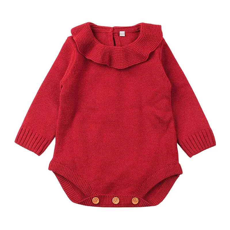 Newborn Baby Girls Sweaters Solid Knitted Ruffles Long Sleeve Wool Sweater Autumn Winter Warm Romper Bodysuit One Piece 2 Colors |