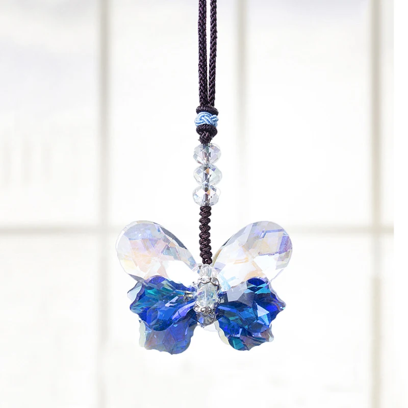 H& D Хрустальная Бабочка Suncatcher Радуга коллекционный подарок автомобильные аксессуары для зеркала заднего вида Lucky автомобильный подвесной орнамент(синий