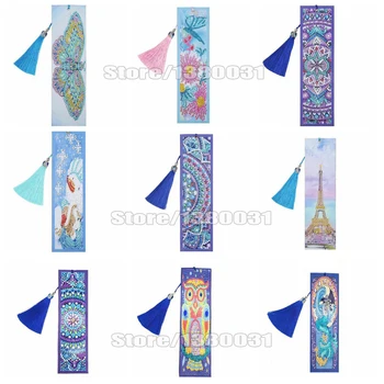 

5D DIY Diamond Painting Bookmark Leather Tassel Book Marks Special Shaped Diamond Embroidery Book Page Mark Gift For Kids LD672