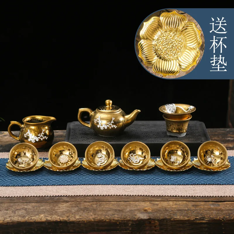 Серебряный набор для чаепития масляная капля железная шина набор кунг-фу керамическая Бытовая Стерлинговое Серебро чайная чашка крышка миска чайник