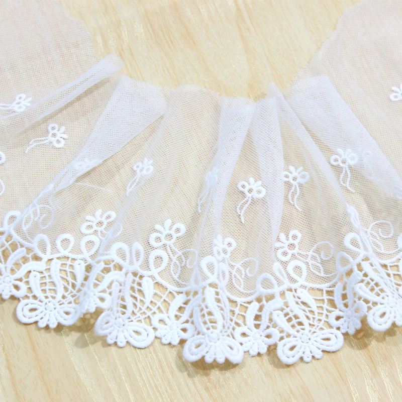 

Mesh Lace Trim 5 Yard Ivory Gauze Tulle Bow Cotton Embroidery Ribbon Edge Dress Clothes Fabric 15cm 5.9"Wide M4F319