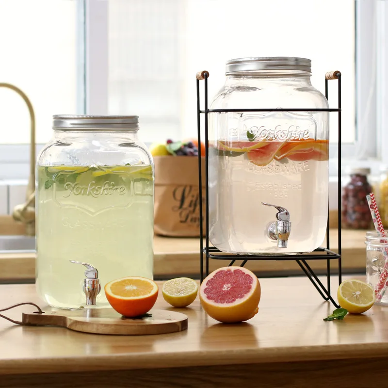 

Bi lang Glass Fruit Wine Juice with Tap Enzyme Bucket Party for Beverage Barrel Metal Bucket 1898 8L