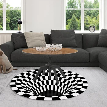 

3D Swirl Carpet Rug Round Area Doormat Mats Rug Black and White Lattice Rug for Home Living Room Bedroom Mat