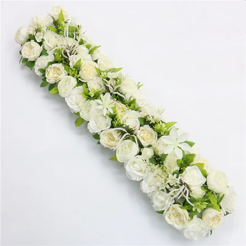 D white custom made Artificial rose flower row Wedding background wall arch Welcome desk decorative fake flower Home holiday decoration - Цвет: D white