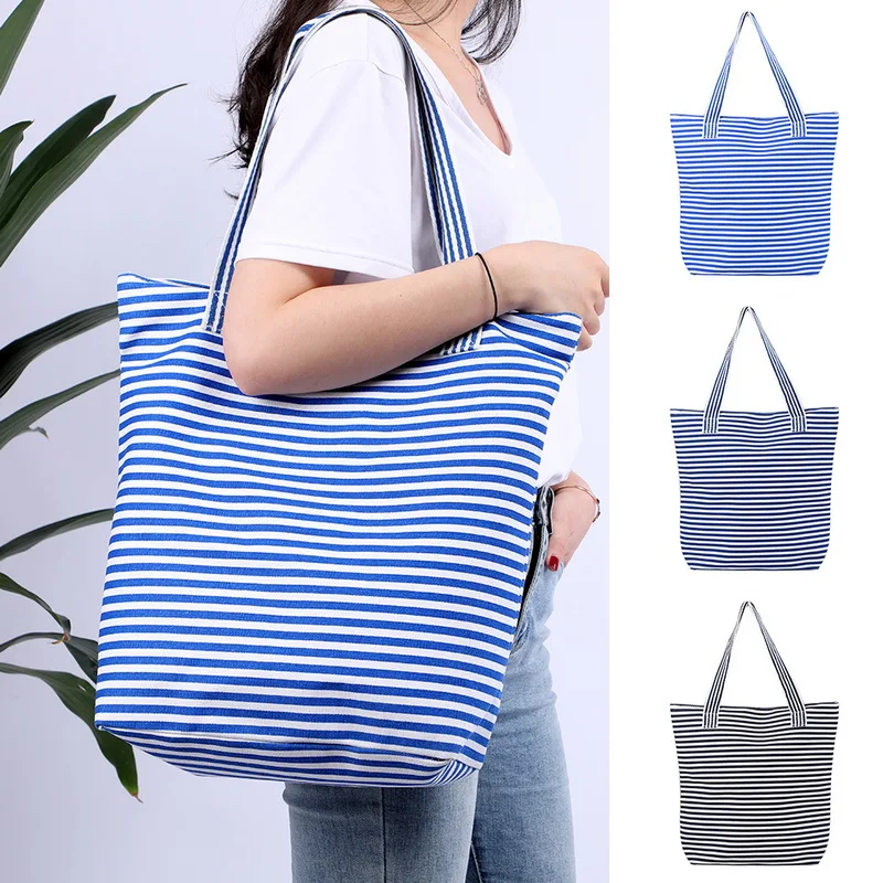 Женские холщовые сумки для покупок, дорожная сумка, новинка, женская сумка через плечо, большая вместительность, в полоску, легко чистятся, школьные сумки