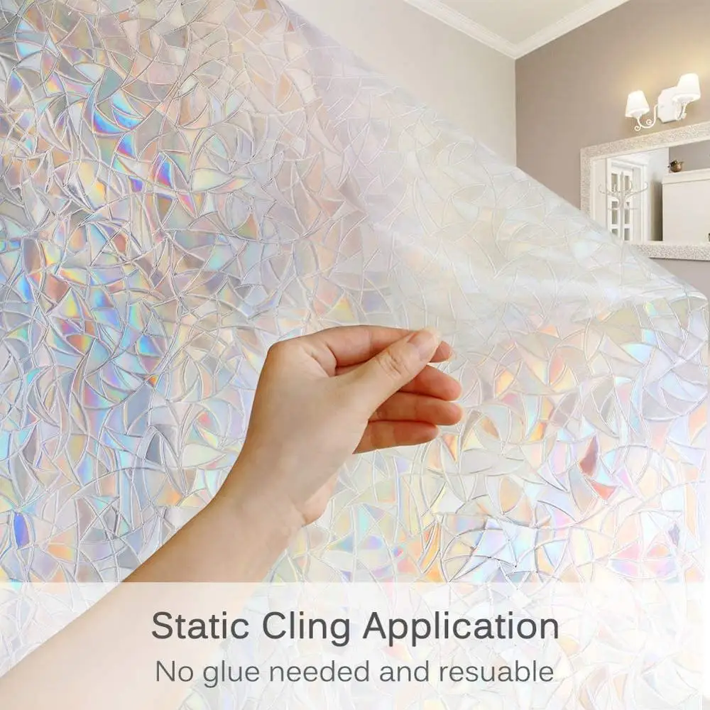 Stained Window Privacy Film Static Window Clings Vinyl 3D Window Decals Rainbow Window Stickers for Glass Door Home Heat Control