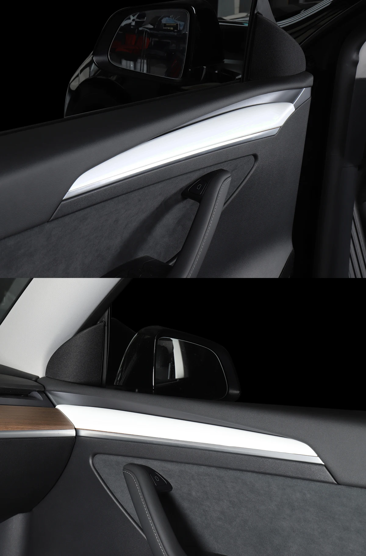 Tesla Model 3 Model Y Car Door Inner Carbon Fiber Decoration Trim 2022
