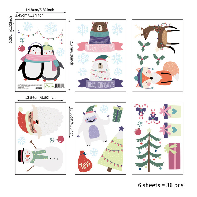 Sheets Christmas Window Stickers Multiple Combinations Snowflake New Year's Window Stickers Wall decal