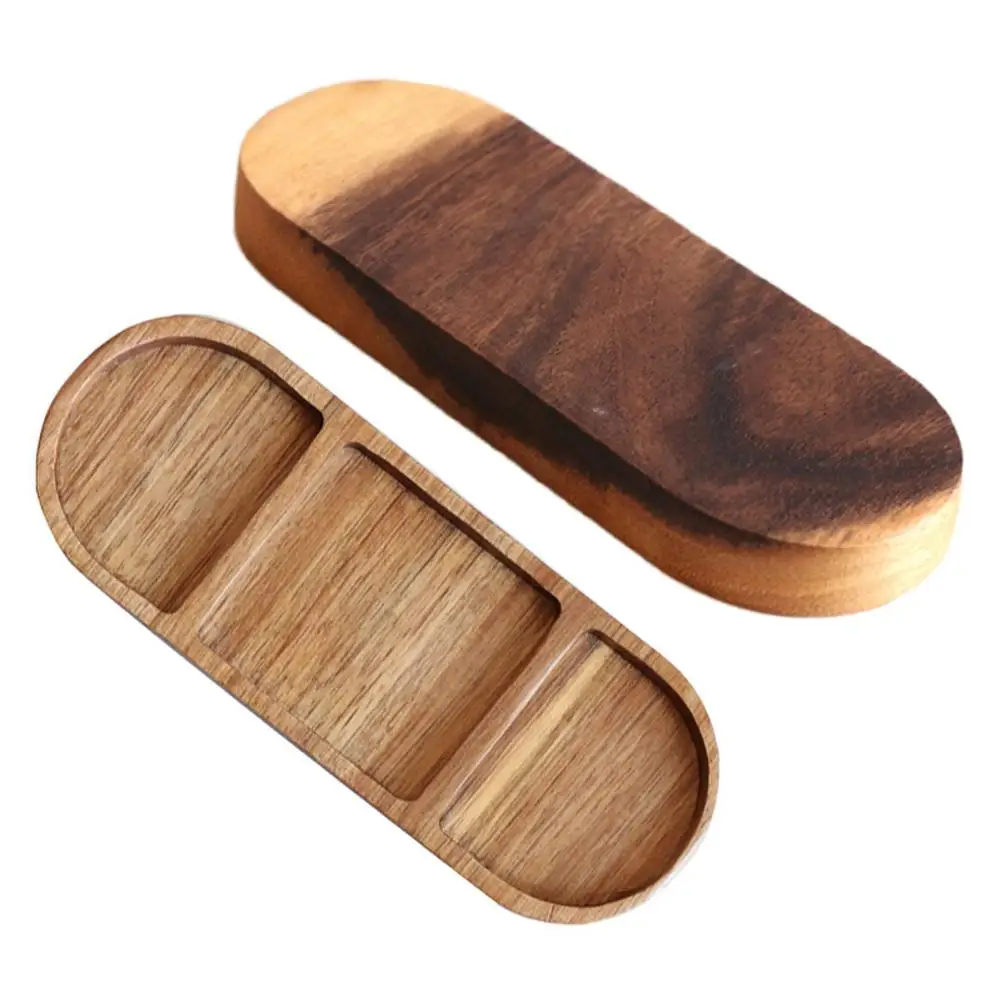 Vintage Wooden Seasoning Sauce Dish Home Oval Sauce Vinegar Dish Snack Dishware Household Snack Plate Tableware Seasoning Tray