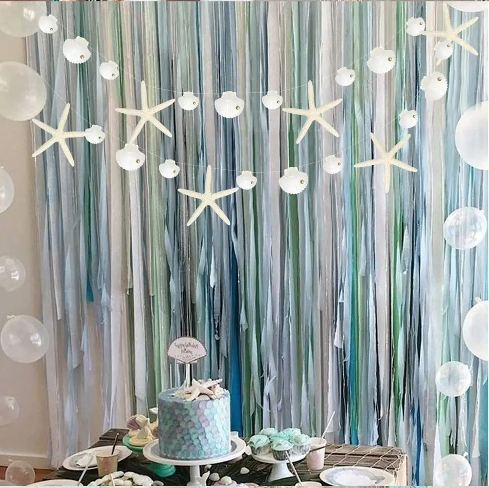 Paper White Finger Starfish Seashell Bubble Garland Under The Sea Mermaid  Party Decorations Ocean Animal Cutouts Hanging Banners