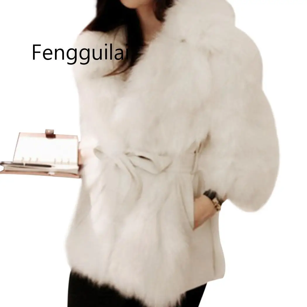 Luxury Women Faux Fox Fur Coat 2020 Winter Thick Warm Fluffy Fur Jacket Overcoat Elegant Female Fur Coats Outwear Fourrure Femme Luxury Women Faux Fox Fur Coat 2020 Winter Thick Warm Fluffy Fur Jacket Overcoat Elegant Female Fur Coats Outwear Fourrure Femme