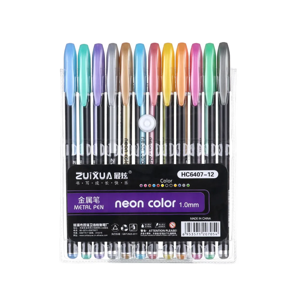 7-12color Metal pen 12/18/24/36/48 шт./упак. креативный флеш-набор гелевых ручек яркий гелевая ручка для нанесения хайлайтера журналы, чтобы привлечь художественный Маркер для белой доски "сделай сам" рисунков в виде ручки - Цвет: 7-12color Metal pen