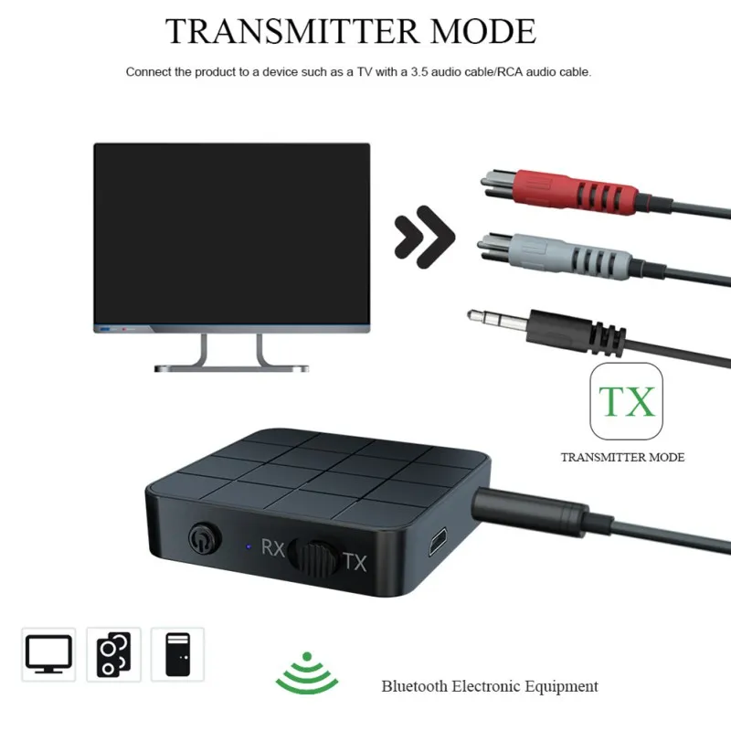 2-в-1 аудиоприемник Bluetooth 5,0 Беспроводной адаптер приемник для автомобиля ТВ компьютер музыкальный передатчик+ RCA 3,5 мм Мощность кабель