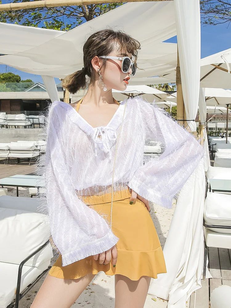 

New Style Bubble Hot Spring-Conservative Slimming Small Bust Large Size Split Type Long Sleeve Tour Bathing Suit Sexy Bathing Su