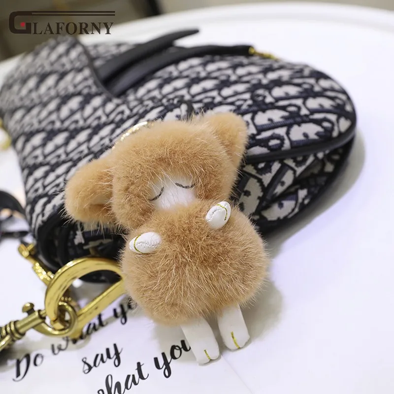 

2019 Glaforny mink hair keychain cute lamb fur key chain bag pendant sleep sheep car key ring ornament