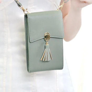 

Women Adjustable Cross Body Solid Coin Student Girls PU Leather Long Strap Mini Gift Tassels Cellphone Bag Single Shoulder