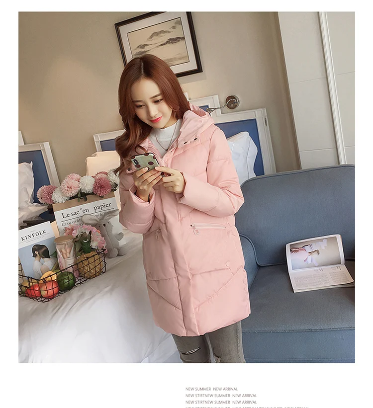Новое поступление, Женская куртка-парка, корейская модная повседневная розовая верхняя одежда, хлопковая теплая Женская куртка с капюшоном, пальто-парка