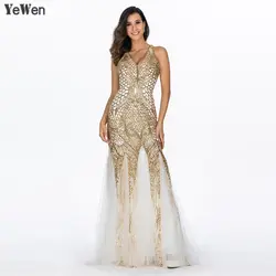 2019 новый золотой пикантные Глубокий V спинки Длинные вечерние ремешки-спагетти печати вечернее платье элегантные женские платье YM20078
