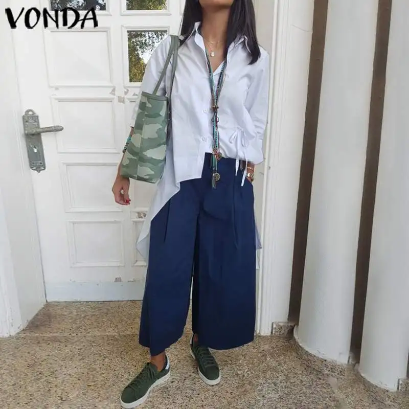 Асимметричная женская блузка с отворотом, вечерние Рубашки, Топы VONDA, весна-лето, Женская Повседневная блуза размера плюс, туника, пляжные Топы