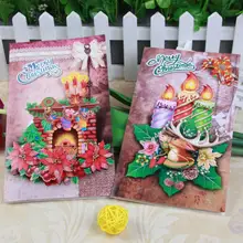 8pcs/lot Creative Christmas Three-dimensional Pattern Greeting Card Folding Blessing Message Card 10pc three dimensional pattern colorful folding greeting card birthday christmas gift cards envelope writing paper