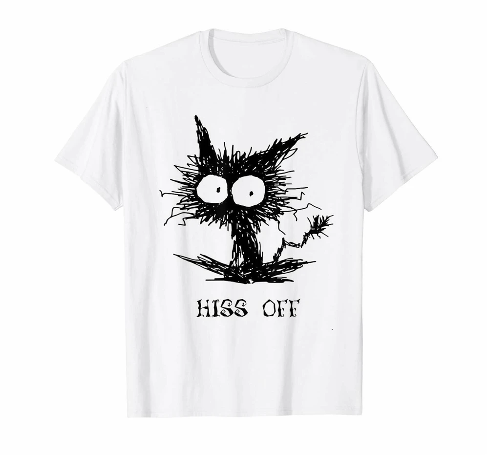 Hiss Off забавный кот Черный Забавный костюм для Хэллоуина каракули белая футболка