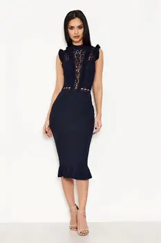 

Summer Women 2020 Low High Neck Sleeveless Cut Out Lace Floral Black Bandage Dress Vestidos Fashion Lady Trumpet Party Dress