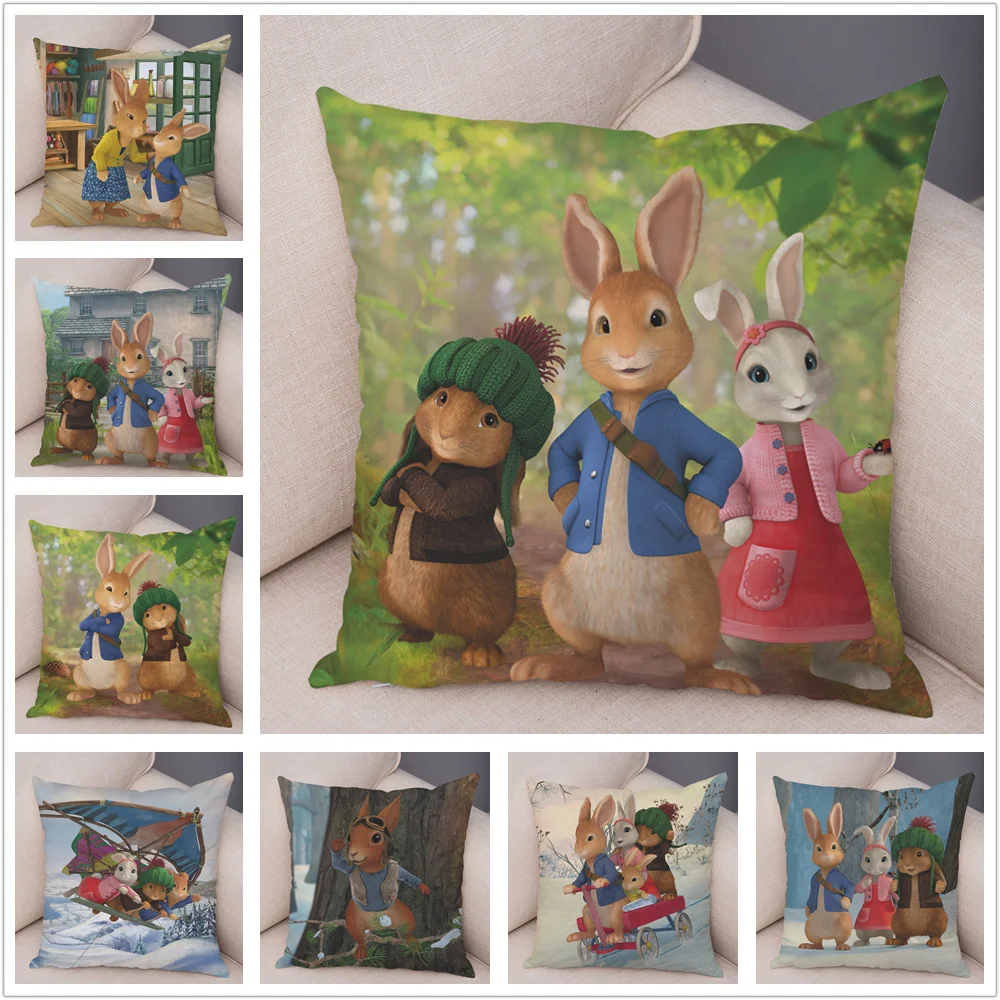 

Cartoon Anime Cute Peter Rabbit Decor Colorful Cushion Cover Shprt Plush Pillowcase Lovely Animal Pillow Case for Sofa Home