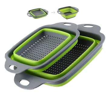 

2Pcs/Set Kitchen Accessories Utensils Gadgets Foldable Silicone Colander Fruit Vegetable Washing Basket Strainer Kitchen Goods