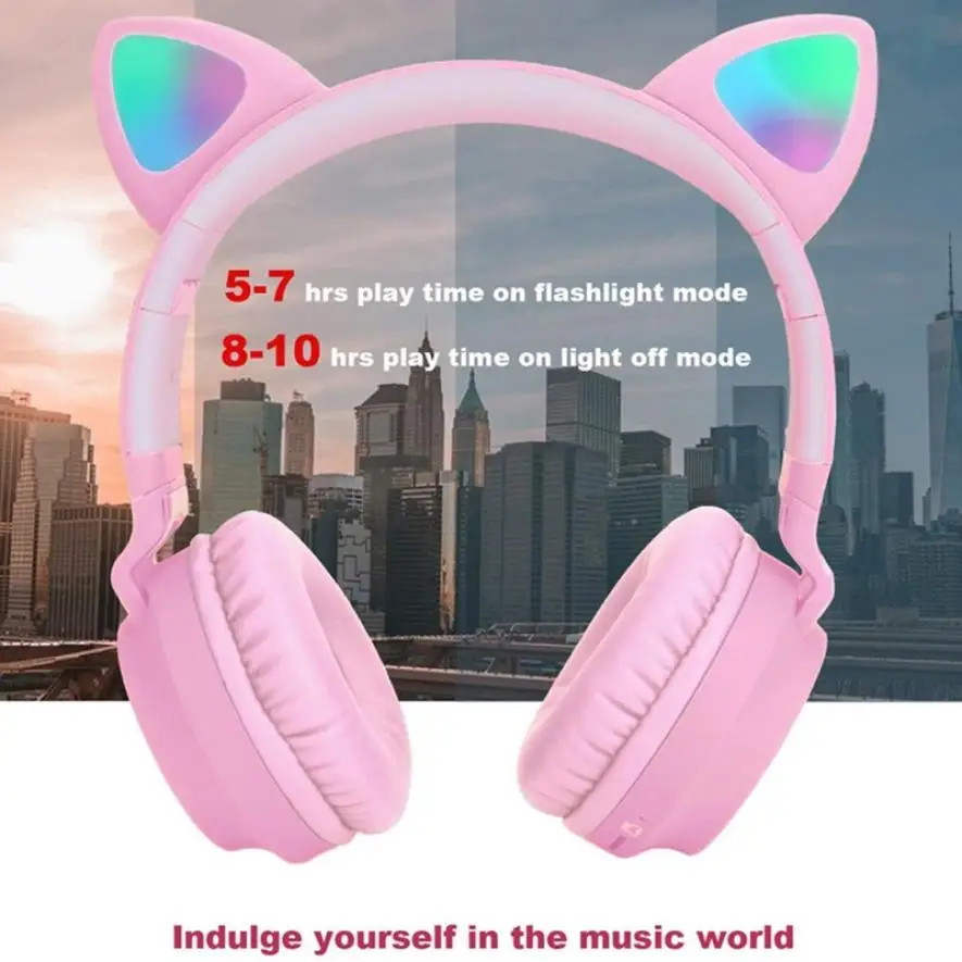 New Arrival LED Cat Ear Noise Cancelling Headphones Bluetooth 5 0 Young People Kids Headset Support TF Card 3 5mm Plug With Mic
