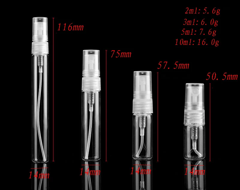 Lot of 50 Clear Glass Spray Bottles - Portable Perfume Atomizers, Mini Test Tubes, Thin Glass Vials - Sizes 2ml, 3ml, 5ml, and 10ml image 2