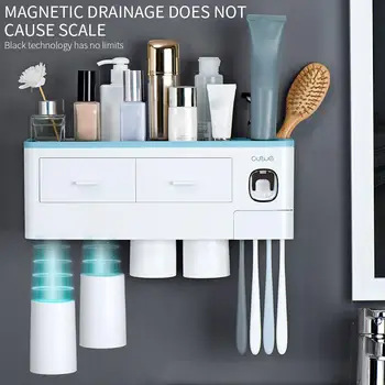 

Magnetic Toothbrush Organizer Punch-Free Toothpaste Toothpaste Dispenser Toothbrush Holder Space Saving ABS