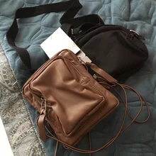 Корейский дизайнер Kijun та же женская сумка Harajuku стиль одно плечо диагональ мини сплошной цвет мягкая кожа маленькая квадратная сумка