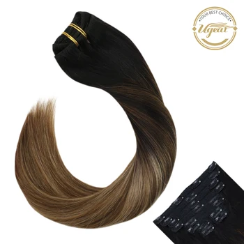 

Ugeat Hair Extensions Clip on Hair Extensions Black Color mixed with Brown Color Hair 14-24" Machine Remy Clip in 120g/10wefts