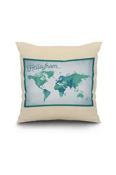

Hello from - World Map - Watercolor 102834 (18x18 Spun Polyester Pillow, White Border)