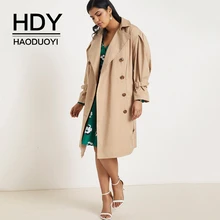 HDY Haoduoyi Новая мода осень большой размер лацканы средней длины раздел талии похудение хаки Темперамент ветровка