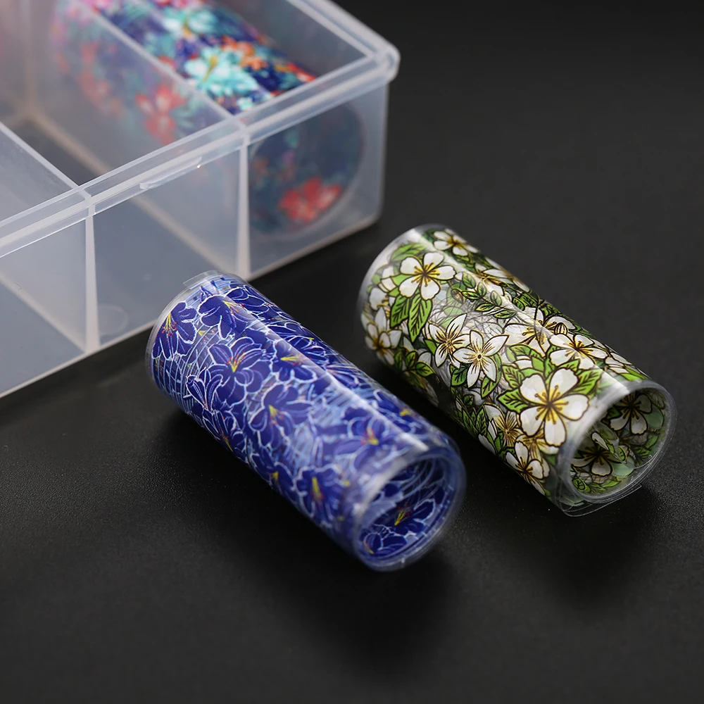 10 Rolls/set Nail Foil Polish Stickers Mix Rose Flower Holographic Transfer Foil Nail Decal Sliders Nail Art Decoration Manicure