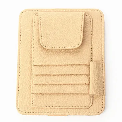Beige Держатель для солнцезащитных очков посылка из искусственной кожи чехол с карманом для карт очки универсальный авто козырек Органайзер зажим для уборки аксессуары - Название цвета: Beige