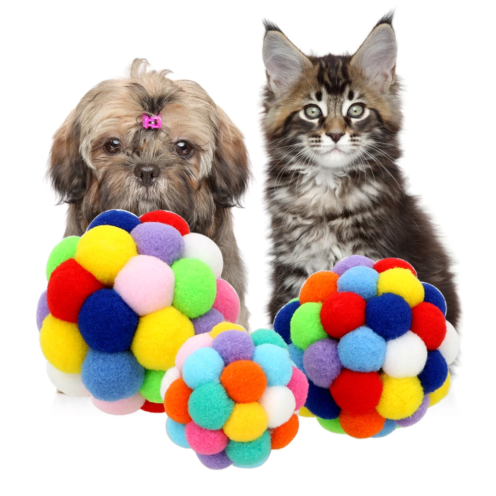 Plastic Plush Ball Sound Toys Pet Cat Toys Pet Cat Toy Cat Football Training Toys Color Random
