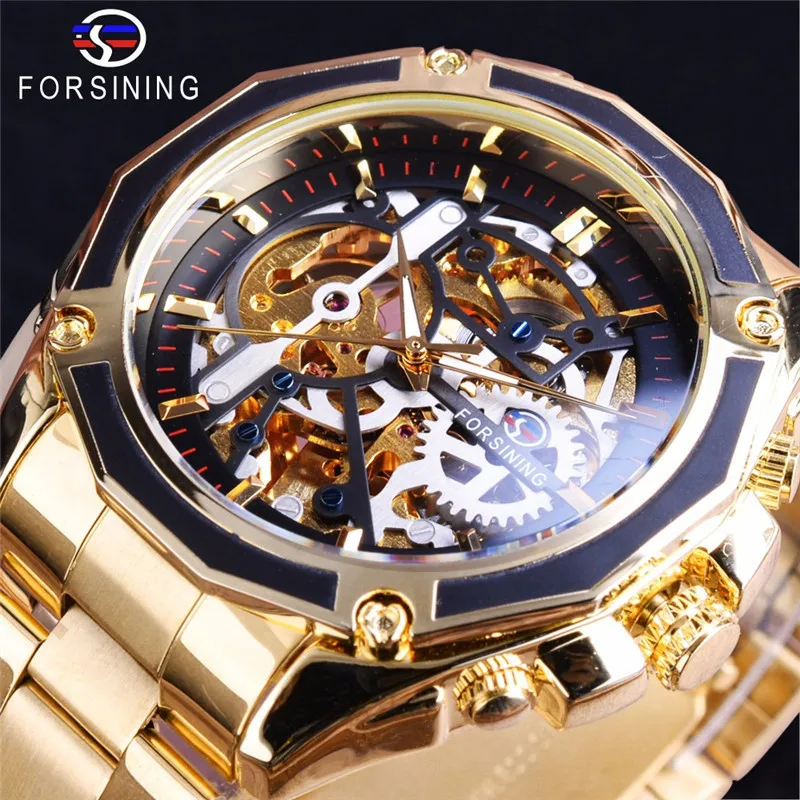

Hot Sales forsining Genuine Product Fully Automatic Analog Watch Steel Belt Hollow out Waterproof Night Light MEN'S Table Men's