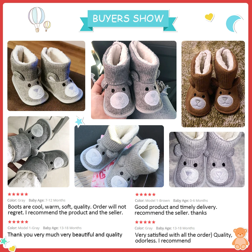 Baby Winter Boots Infant Toddler Newborn Cute Cartoon Bear Shoes Girls Boys First Walkers Super Keep Warm Snowfield Booties Boot