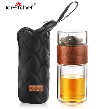 

ICESTCHEF Teaware Set Water Bottle Portable Double Wall Kung Fu Tea With Carring Bag Heat-resistant Tea Filter Travel Drinkware