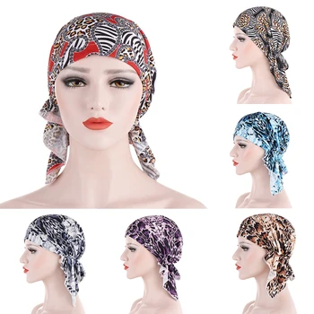 

Bandana Cap Patterened Hijabs Beanie Headwear Ruffle Muslim Turban Hat Chemo Women Harajuke Elastic Ethnic Leopard Hijabs Hats