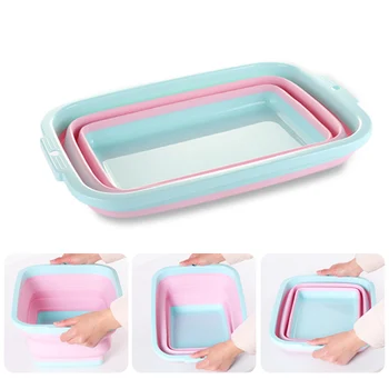 

Collapsible Plastic Laundry Basket Space Saving Foldable Storage Container Rectangular Organizer Portable Washing Tub JS