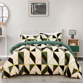 

Nordic Style Lattice Bedding Set Duvet Cover King Size Green Grid Comforter Cover Irregular Geometric Pattern Quilt Cover Set