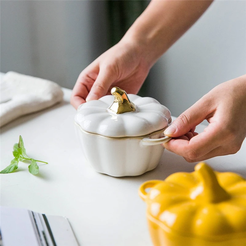 Милая керамика миска в форме тыквы сахарная миска с крышкой ручка салат фруктовый суп мороженое миска кухонные миски для лапши Декор столовые приборы для дома