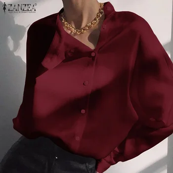 

2020 Fashion ZANZEA Women's Blouse Casual Buttons Down Shirts Elegant Lady Stand Collar Tunic Tops Plus Size Blusas Femininas