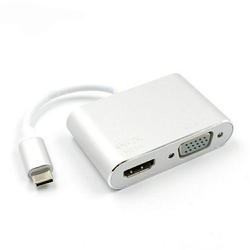 BKSCY Тип C концентратор к адаптер HDMI VGA мужчин и женщин type-C конвертер аудио видео кабель для Macbook телефон планшет USB-C концентратор - Цвет: silver